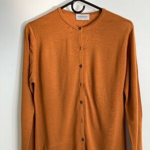 John Smedley women's wool cardigan sweater, mustard, size L